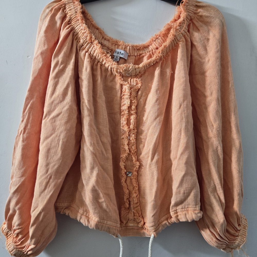 Fate Orange Pink Smocked Blouse with 3/4 Sleeves
